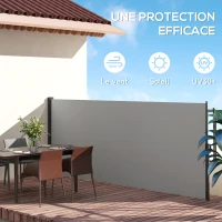 Outsunny Store latéral Brise-Vue paravent rétractable dim. 4L x 1,60H m alu. Polyester Anti-UV Haute densité 180 g/m² Gris(m-4)
