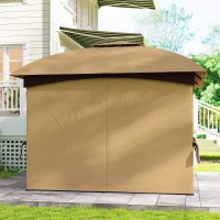 Outsunny Cenador de Jardín 3,4x3,4 m Gazebo con Protección UV Ventanas de Estilo Iglesia Cortinas y Techo Ventilado Beige(m-9)
