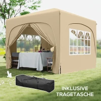 Outsunny 3 x 3 m Pavillon, Pop-up Gartenzelt mit Seitenwänden und Tragetasche, UPF50+, höhenverstellbar, Sand(m-7)