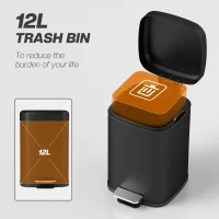 HOMCOM 12L Modern Boxy Metal Home Kitchen Bin - Black(m-4)