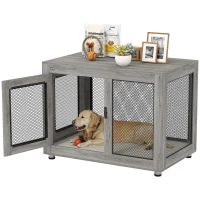 PawHut Jaula para Perros Grandes de Interior Mesa Auxiliar con 2 Puertas con Pestillo y Cojín 94x60x71,5 cm Gris(m-10)
