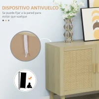 HOMCOM Aparador 3 Puertas de Rejilla de Ratán con Estantes Ajustables para Comedor Entrada Dormitorio Natural 136x41x70 cm(m-7)