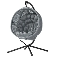 Outsunny Round Egg Basket Chair, with Steel Stand, Charcoal Grey(m-1)