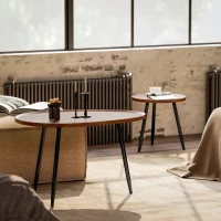 HOMCOM Lot de 2 tables basses gigognes, table d'appoint empilable, pieds en métal, pour salon, chambre, bureau, bois de noyer(m-7)