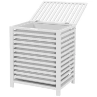 HOMCOM Cesta per il Bucato di Bambù Capacità 55L Cesto per Biancheria con 2 Manici e Borsa Estraibile 50x36x60 cm Bianco(m-5)