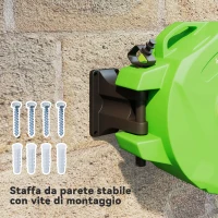 Outsunny Avvolgitubo da Giardino Retrattile con Tubo dell'Acqua 15 m, Rullo Avvolgitubo da Parete Girevole a 180°, Avvolgitubo Automatico Tubo da Giardino per Irrigazione in plastica, Verde(m-6)