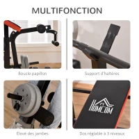 HOMCOM Banc de musculation Fitness entrainement complet avec support d'haltères dossier réglable acier 175 x 139 x 127 cm noir(m-5)