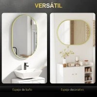 HOMCOM Espejo de Baño Ovalado 60x90 cm Espejo Decorativo de Pared con Marco de Aluminio para Salón Horizontal o Vertical Dorado(m-4)