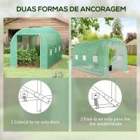 Outsunny Estufa tipo Túnel 400x200x205 cm Estufa de Jardim com Porta Enrolável e 6 Janelas Cobertura de PE 140 g/m² Verde(m-6)