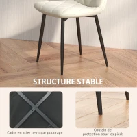 HOMCOM Lot de 4 chaises de salle à manger rembourrées avec dossier haut, pieds en acier et tissu effet velours, crème(m-5)