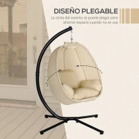 Outsunny Silla Colgante Huevo con Soporte con Cesta Plegable Cojín para Interior o Exterior Carga 120 kg Caqui(m-6)