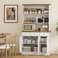 HOMCOM Dispensa Cucina con 3 Ripiani Aperti, 3 Cassetti e 2 Armadietti, in Legno, 101x39x180.5 cm, Bianco e color Legno(m-8)