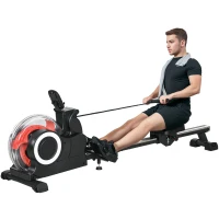 SPORTNOW Foldable Rowing Machine, Water Rower with Wheels, LCD Monitor and Tablet Holder for Cardio Training, Black(m-10)