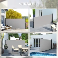 Outsunny Tenda Laterale Retrattile 400x160 cm con Maniglia, in Metallo, Alluminio e Poliestere, Grigio Chiaro(m-7)