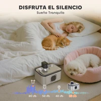 PawHut Fuente para Gatos de Acero Inoxidable 5L Bebedero Gatos Automático con Luz LED Bomba Súper Silenciosa y Filtro Plata(m-8)