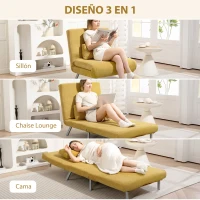 HOMCOM Sofá Cama de 1 Plazas Plegable Tapizado en Chenilla con Respaldo Ajustable de 5 Niveles 80x75x83 cm Amarillo(m-4)