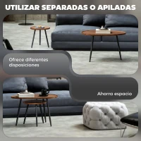 HOMCOM Juego de 2 Mesas Auxiliares Apilables Mesas Nido Estilo Moderno con Marco de Metal para Salón Dormitorio Efecto Madera(m-4)