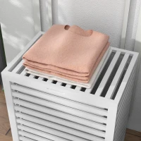 HOMCOM Cesta per il Bucato di Bambù Capacità 55L Cesto per Biancheria con 2 Manici e Borsa Estraibile 50x36x60 cm Bianco(m-3)