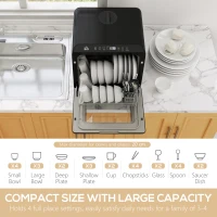 HOMCOM Table Top Dishwasher, Mini Countertop Dishwasher with Built-in 6L Water Tank, 6 Programs, Touch Control, LED Display, 4 Place Settings, Dual Water Supply and Air Drying Function, White(m-4)