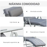 Outsunny Tumbona Plegable de Jardín con Respaldo Ajustable en 7 Posiciones Cojín Cuerpo Entero y Cabeza 137x63,5x100,5 cm Gris(m-5)