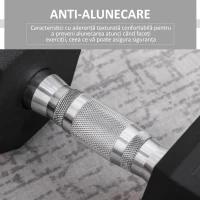 HOMCOM Ganteră de 12.5 kg Hexagonală Unică cu Mâner Antiderapant Negru(m-5)