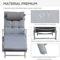 Outsunny Tumbona Plegable de Jardín con Respaldo Ajustable en 7 Posiciones Cojín Cuerpo Entero y Cabeza 137x63,5x100,5 cm Gris(m-7)