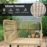 Outsunny Salon de jardin extérieur en résine tressée 5 places, table en verre trempé et coussins inclus, bois naturel(m-5)