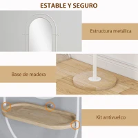 HOMCOM Espejo de Cuerpo Entero 175,5x50 cm con Bandeja de Madera 4 Ganchos y Marco de Metal para Salón Dormitorio Blanco(m-6)