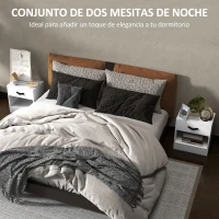 HOMCOM Pack de 2 Mesitas de Noche con Cajón y Compartimento Abierto para Salón 39x28x41 cm Blanco(m-4)