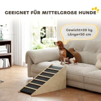 PawHut Haustiertreppe, Hundetreppe, Kiefernholz, Anti-Rutsch-Beschichtung, 90 cm x 40 cm x 45 cm, Natur + Grau(m-7)