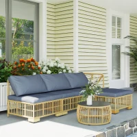 Outsunny Set Salotto in Rattan da Giardino con Divano Modulabile, Cuscini e Tavolino da Caffè, Grigio(m-2)