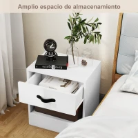 HOMCOM Pack de 2 Mesitas de Noche con Cajón y Compartimento Abierto para Salón 39x28x41 cm Blanco(m-5)