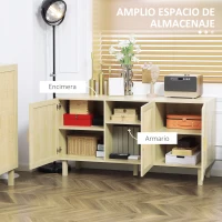 HOMCOM Aparador 3 Puertas de Rejilla de Ratán con Estantes Ajustables para Comedor Entrada Dormitorio Natural 136x41x70 cm(m-4)