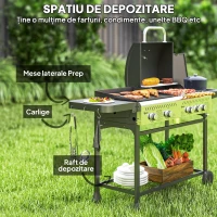 Outsunny Grătar pe Gaz cu Plită și Arzător, Capac cu Termometru Negru(m-7)