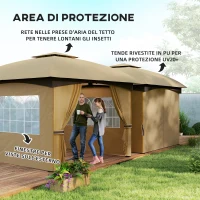 Outsunny Gazebo da Giardino 3.4x3.4m con Pareti, Protezione UV e Tetto a 2 Livelli, Beige(m-5)