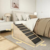 PawHut Haustiertreppe, Hundetreppe, Kiefernholz, Anti-Rutsch-Beschichtung, 90 cm x 40 cm x 45 cm, Natur + Grau(m-3)