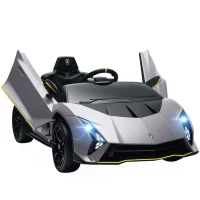 AIYAPLAY Carro Elétrico para Crianças Lamborghini 12V Controlo Remoto Faróis Buzina Arranque Lento e Música MP3 114,5x64x45,5 cm Cinza(m-1)