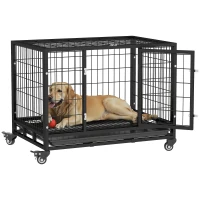 PawHut Jaula de Metal para Perros con Ruedas y Frenos Bandeja Extraíble y Puerta con Pestillo para Golden Retriver Labrador 92x62x75 cm Negro(m-10)