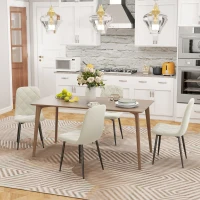 HOMCOM Lot de 4 chaises de salle à manger rembourrées avec dossier haut, pieds en acier et tissu effet velours, crème(m-6)