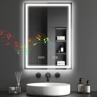 HOMCOM 50 x 70 cm Anti-Fog LED Bathroom Mirror, with Bluetooth and Clock - Silver Tone(m-10)