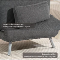 HOMCOM Sofá Cama de 1 Plazas Plegable Tapizado en Chenilla con Respaldo Ajustable de 5 Niveles 80x75x83 cm Negro(m-7)