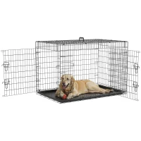 PawHut Jaula para Perros Plegable Transportín para Perros con 2 Puertas Bandeja Extraíble y Asa 121x76,5x81 cm Negro(m-10)