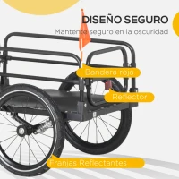 HOMCOM Remolque de Carga para Bicicleta Desmontable con 2 Ruedas Reflectores y Bandera Capacidad de 70L 125x64x53,5 cm Negro(m-5)