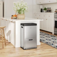 HOMCOM Bidone Immondizia a 3 Sezioni da 56L con Supporto per Deodorante, in Acciaio e PP, 45.7x35.8x76 cm, Argento(m-9)