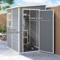 Outsunny Casetta da Giardino con Finestra e Doppia Porta, in PP e Alluminio, 122x149x192 cm, Grigio(m-5)