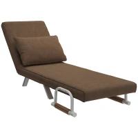 HOMCOM Fotoliu Pat Individual 3 în 1 cu Spătar Reglabil pe 5 Nivele și Pernă, 65x69x80 cm, Maro(m-10)