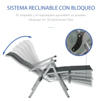 Outsunny Tumbona de Jardín Plegable Sillón Silla de Playa Ajustable en 10 Posiciones con Respaldo Alto y Reposapiés Transpirable Carga Máx. 120 kg para Terraza Exterior 78x58x110 cm Negro(m-5)