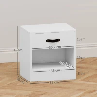 HOMCOM Pack de 2 Mesitas de Noche con Cajón y Compartimento Abierto para Salón 39x28x41 cm Blanco(m-3)
