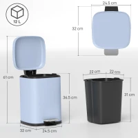 HOMCOM 12L Modern Boxy Metal Home Kitchen Bin - Light Blue(m-3)