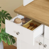 HOMCOM Dispensa Cucina con 3 Ripiani Aperti, 3 Cassetti e 2 Armadietti, in Legno, 101x39x180.5 cm, Bianco e color Legno(m-9)
